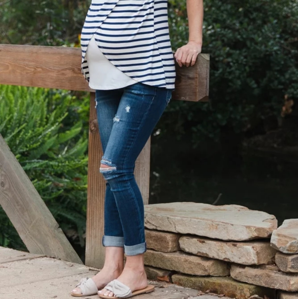 Pinkblush Blue Distressed Cuffed Maternity Jeans